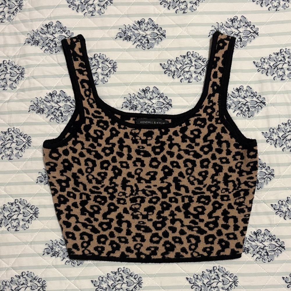 Kendall & Kylie Black and Tan Leopard Tank Top